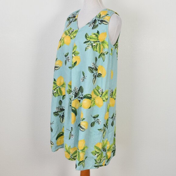 J. Jill Love Linen Lemon Print A Line Shift Dress - L - Picture 3 of 8